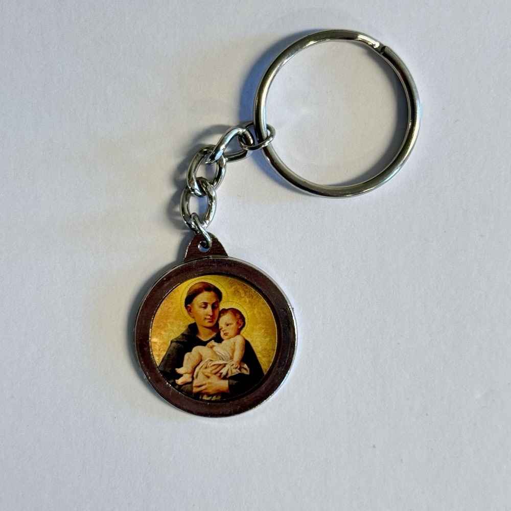 Saint Anthony Blessed Relic Metal Key Chain Ring Patron of Lost Articles